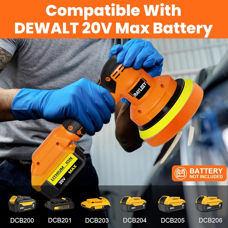 RAYLEEY Cordless Buffer Polisher Kit for DEWALT 20V LI-ION Battery.6-Inch Orbital Buffer Polisher with 3 Variable Speed with 25pcs Polishing Accessories, for Car Polishing/Waxing (Tool Only) - Image 2